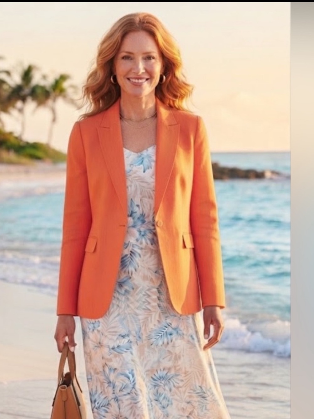 Talbots Luxe Irish Linen Blazer Single Button Orange Classic Lined